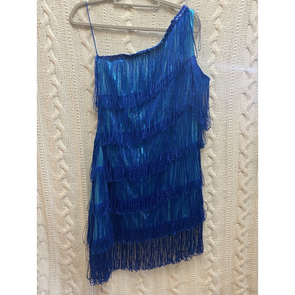 Costume Culture by Franco Women's L Halloween Royal‎ Blue Fringe Flapper 20's